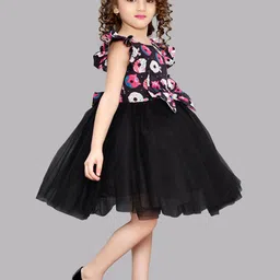 Pink Chick Printed Flutter Sleeve Fit & Flare Net Dress image 3