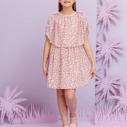 One Friday Girls Geometric Printed Extended Sleeves Cotton Blouson Dress-36