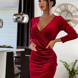 StyleCast Red V-Neck Bodycon Dress-image-79