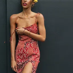 StyleCast Red Floral Printed Shoulder Straps A-Line Dress-picture-3