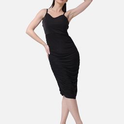 Popwings Ruched Shoulder Strap Casual Bodycon Dress-picture-5
