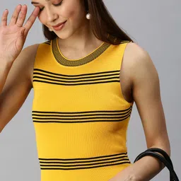 SHOWOFF Yellow Striped Bodycon Dress-image-41
