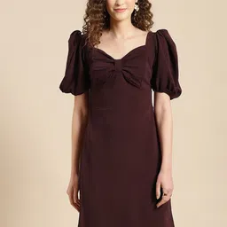 WoowZerz Women Burgundy A-Line Bow Dress-picture-35