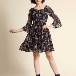 KERI PERRY Women Black Paisley Print Flared Dress-image-38