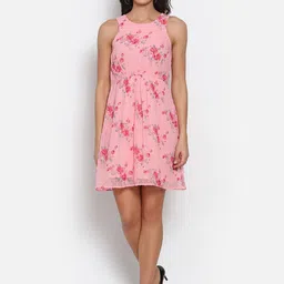MARC LOUIS Peach-Coloured Floral Chiffon Dress-image-45