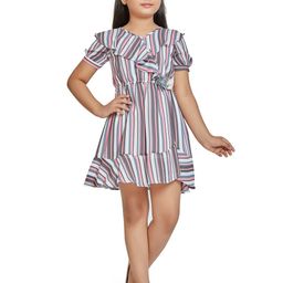 Peppermint Pink & Grey Striped Chiffon Dress-image-64