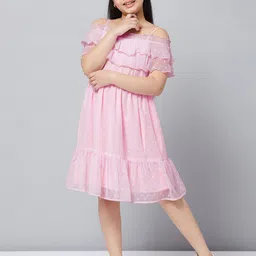 Stylo Bug Pink Chiffon A-Line Dress-image-61