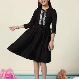 BAESD Girls Floral Embroidered Mandarin Collar A-Line Dress-picture-23