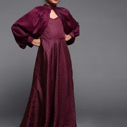 Aks Kids Girls Ethnic Motifs Printed Cape Sleeves Silk Maxi Dress-image-75