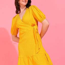 Mast & Harbour Yellow V-Neck Wrap Dress-image-24