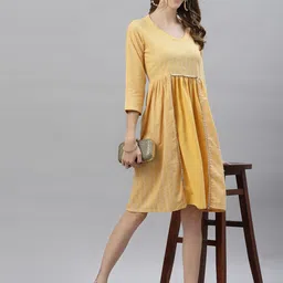 KALINI Striped Cotton A-Line Dress-image-92