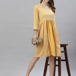 KALINI Geometric Printed Cotton A-Line Casual Dress-picture-7