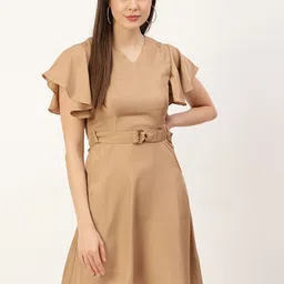 ZOELLA Beige Flutter Sleeve Dress-image-0