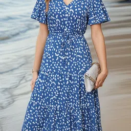 StyleCast x Revolte Blue Floral Printed Layered Wrap Dress-picture-33