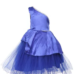 Samsara Couture Girls Violet One Shoulder Net Maxi Dress-image-18
