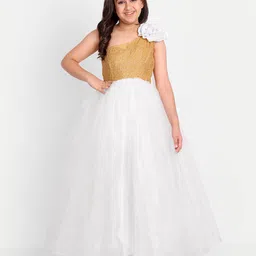 TILISM Girls Sequin Embellished One Shoulder Net Maxi Dress-15
