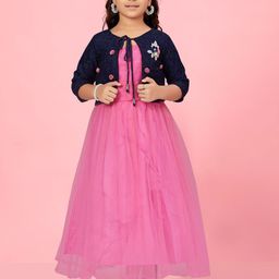 BAESD Girls Round Neck Net Maxi Dress With Shrug-image-71
