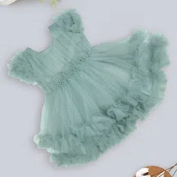 MeeMee Flutter Sleeve Layered Net Fit and Flare Dress image 1