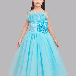 Pink Chick Girls Shoulder Strap Ruffled Tulle Net Maxi Gown-picture-31