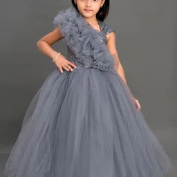 Pink Chick Girls Grey Net Maxi Dress-12