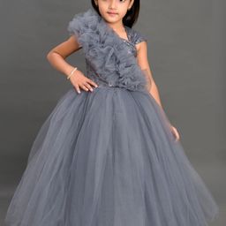 Pink Chick Girls Grey Net Maxi Dress-image-25