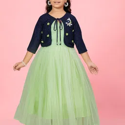 Aarika Girls Round Neck Gathered Nylon Maxi Dress With Jacket-51