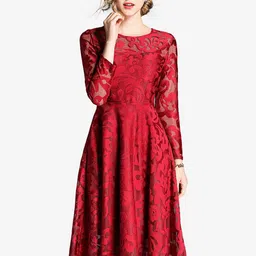 JC Collection Women Red Floral Self Designed Fit & Flare Midi Dress-picture-47