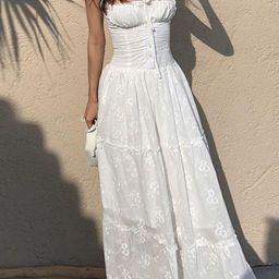 LULU & SKY White Self Design Sleeveless Fit & Flare Maxi Dress-picture-49