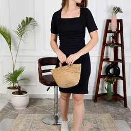 NEUDIS Square Neck Short Sleeves Bodycon Dress-image-6