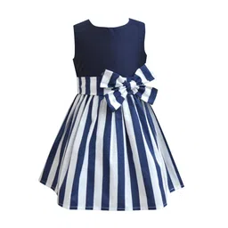 A T U N Navy Blue & White Striped Dress-picture-29