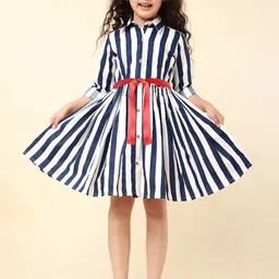A T U N Navy Blue Striped Dress-35