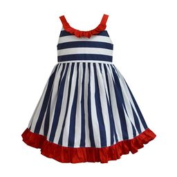 A T U N Navy Blue & White Striped Dress-image-26