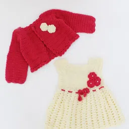 Woonie Girls Cream & Red Acrylic Applique Fit and Flare Dress With Jacket-picture-6