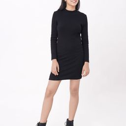 edheads Girls Black Solid Cotton High Neck Sweater Dress-46