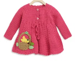 CHUTPUT Girls Pink Self Design Pure Wool Jumper Dress-2