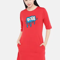 STATUS MANTRA Typography Printed Round Neck Cotton T-shirt Dress-image-88