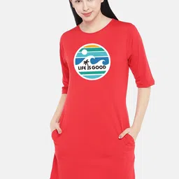 STATUS MANTRA Graphic Printed Round Neck Cotton T-shirt Dress-image-87