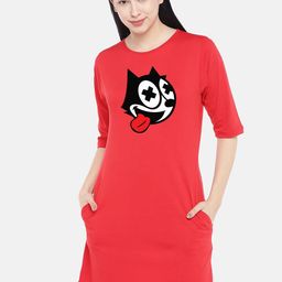 STATUS MANTRA Graphic Print Pure Cotton T-shirt Dress-image-15