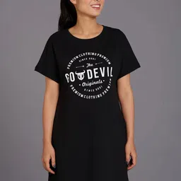 GO DEVIL Typography Printed Cotton  T-shirt Dress-image-53