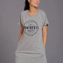 GO DEVIL Typography Printed Cotton T-shirt Dress-image-60