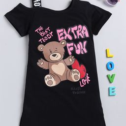 YK Black Girls Graphic Printed Round Neck Cotton T-Shirt Dress-picture-45