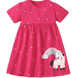 StyleCast Girls Fuchsia Conversational Printed Cotton A-Line Dress-picture-5