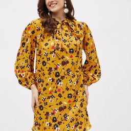 Kibo Floral Tie-Up Neck Crepe A-Line Dress-image-40