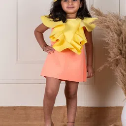 Li'l Angels Flutter Sleeve Scuba Ruffle A-Line Dress image 1