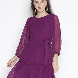DRAAX Fashions Self Design Puff Sleeves A-Line Dress-image-23