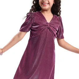 Hola Bonita Girls Self Design V-Neck Knee Length A-Line Dress-image-3