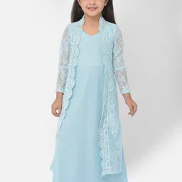 Eavan Turquoise Blue Lace Maxi Dress with Attached Longline Shrug-picture-23