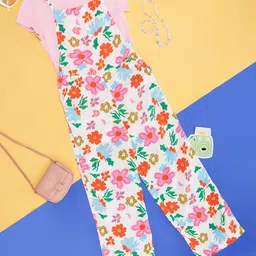 Pantaloons Junior Girls Floral Printed Cotton Pinafore Dress With T-Shirt-picture-52