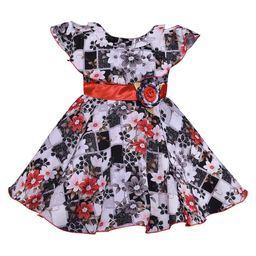 Wish Karo Navy Blue Floral Satin Fit & Flare Dress-image-94