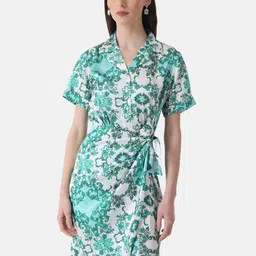 Kazo Floral Satin Wrap Dress-picture-21
